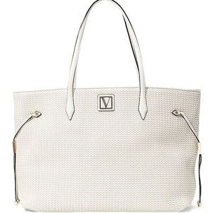 Nip luxury VS ivory faux raffia vegan gold tone v jumbo shoulder bag limited ed